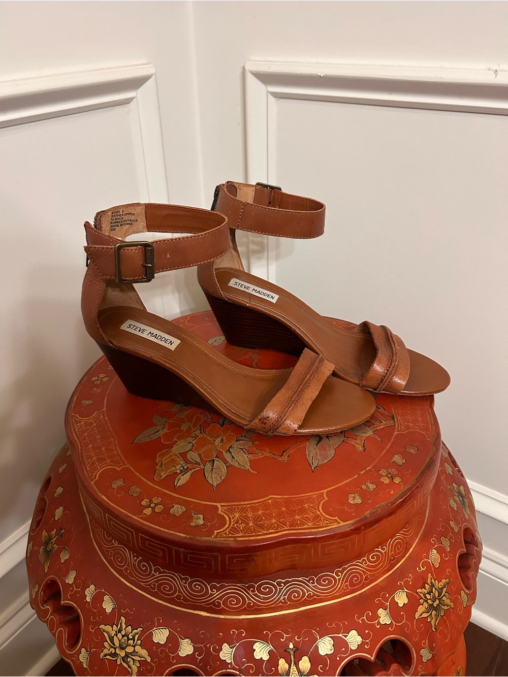 Steve Madden Brown Neliee Wedge Sandals with Ankle Strap